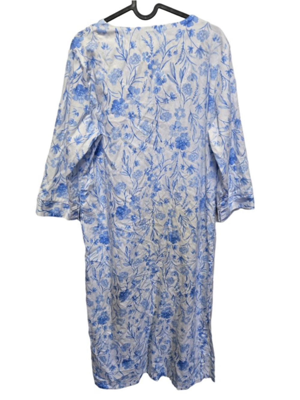 Women's Miss Elaine White & Blue Floral Zip-Front Robe M 3/4 Sleeve Sleepwear - Picture 3 of 10